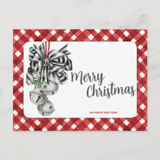 Rustikale rote Gingham-Weihnachtskarte einfach Postkarte