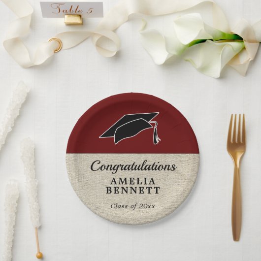 Rustikale rote Gratulations Absolventenmütze Absch Pappteller (Hochzeit)