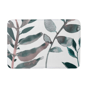 Rustikale Röte Grün Botanische Blätter Aquarell Badematte