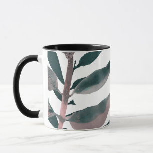 Rustikale Röte Grün Botanische Blätter Aquarell Tasse