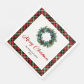 Rustikale rote grüne Karo-Weihnachtskranz-Serviett Serviette (Ecke)