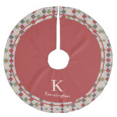 Rustikale Rote Grüne Raute Weihnachtsmonogramm Polyester Weihnachtsbaumdecke (Vorderseite)