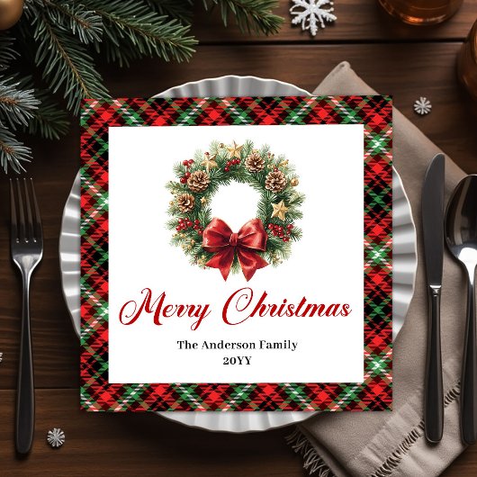 Rustikale rote grüne Weihnachts-Kranz-Servietten Serviette