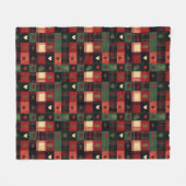 Rustikale Rote Grünen Karierte Herzen Weihnachtsfe Fleecedecke (Vorderseite (Horizontal))