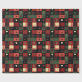 Rustikale Rote Grünen Karierte Herzen Weihnachtsfe Geschenkpapier (Flach)