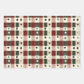 Rustikale Rote Grünen Karierte Herzen Weihnachtsfe Geschenkpapier Set (Vorderseite 3)
