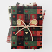 Rustikale Rote Grünen Karierte Herzen Weihnachtsfe Geschenkpapier Set (Beispiel)