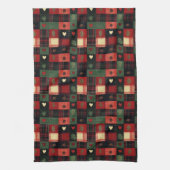 Rustikale Rote Grünen Karierte Herzen Weihnachtsfe Geschirrtuch (Vertikal)