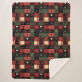 Rustikale Rote Grünen Karierte Herzen Weihnachtsfe Sherpadecke (Vorderseite)