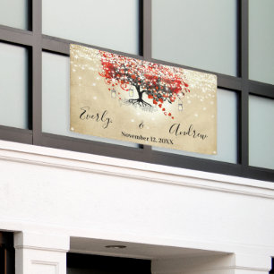 Rustikale rote Herzblattbaum auf schwarzer Hochzei Banner