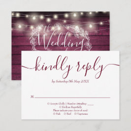 Rustikale rote Holz-Lichterkette mit floraler Schr RSVP Karte