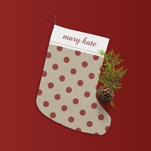 Rustikale Rote Imitate Burlap Polka Dot Kleiner Weihnachtsstrumpf