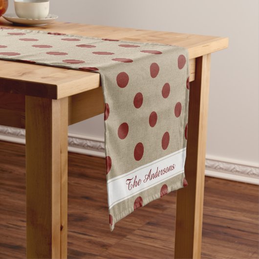 Rustikale Rote Imitate Burlap Polka Dot Muster Kurzer Tischläufer (Beispiel)