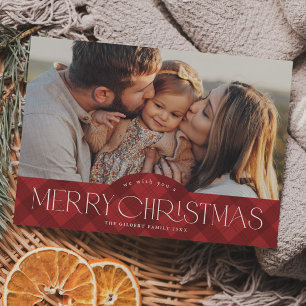 Rustikale rote Karo-Weihnachtsfoto Feiertagspostkarte