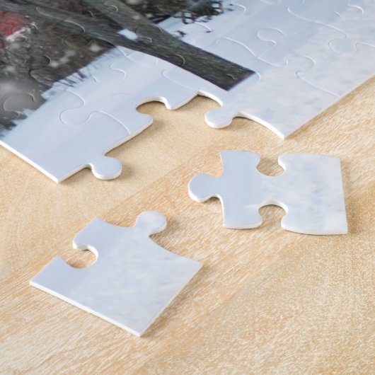 Rustikale Rote Landschaft mit Winterschnee Landsch Puzzle (Seite)