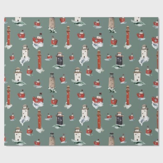 Rustikale rote Leuchttürme Boote in Sturmsee 2 Geschenkpapier (Flach)