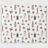 Rustikale rote Leuchtturme Boote in Sturmsee 3 Geschenkpapier (Flach)