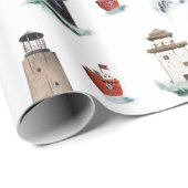 Rustikale rote Leuchtturme Boote in Sturmsee 3 Geschenkpapier (Rolleneckpunkt)