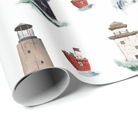 Rustikale rote Leuchtturme Boote in Sturmsee 3 Geschenkpapier (Rolleneckpunkt)