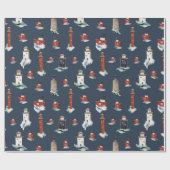 Rustikale rote Leuchttürme und Boote in Sturmsee Geschenkpapier (Flach)