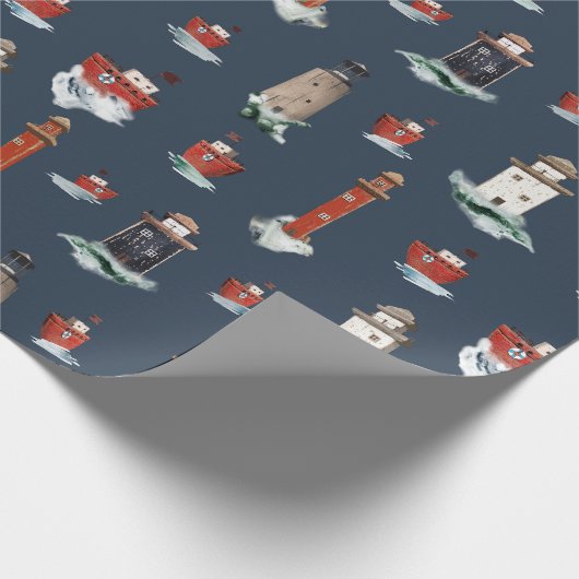 Rustikale rote Leuchttürme und Boote in Sturmsee Geschenkpapier (Ecke)