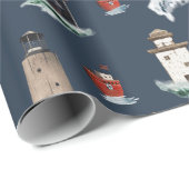 Rustikale rote Leuchttürme und Boote in Sturmsee Geschenkpapier (Rolleneckpunkt)