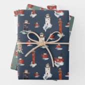 Rustikale rote Leuchttürme und Boote in Sturmsee Geschenkpapier Set (Beispiel)