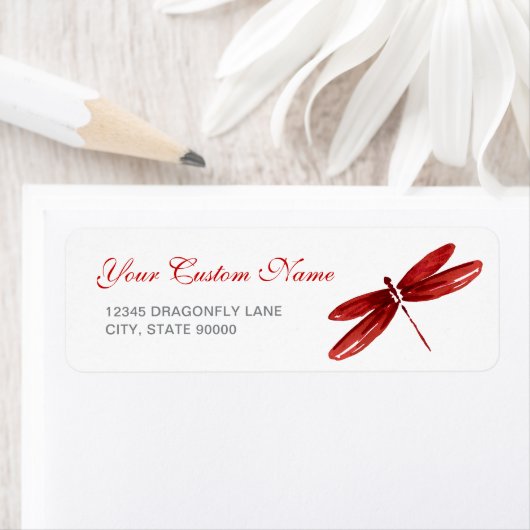 Rustikale Rote Libelle Wasserfarben-Rücksendeadres (Insitu)