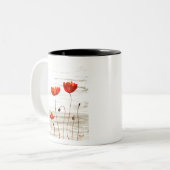 Rustikale rote Mohn Aquarellfarben Blume Zweifarbige Tasse (Vorderseite Links)