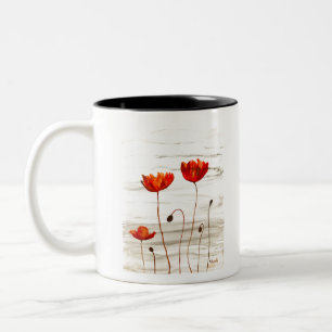 Rustikale rote Mohn Aquarellfarben Blume Zweifarbige Tasse