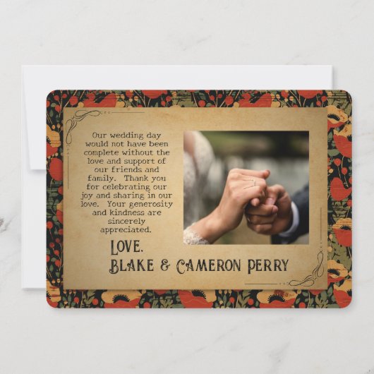 Rustikale Rote Pfeffer Vintage Holzhochzeit Dankeskarte (Rückseite)