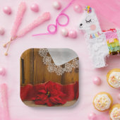 Rustikale Rote Poinsettia Country Winter Wedding Pappteller (Party)