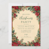 Rustikale Rote Poinsettia Feiertage Party Einladung (Vorderseite)