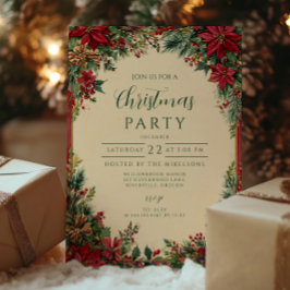 Rustikale Rote Poinsettia Feiertage Party Einladung