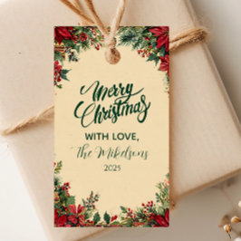 Rustikale Rote Poinsettia Feiertage Party Geschenkanhänger