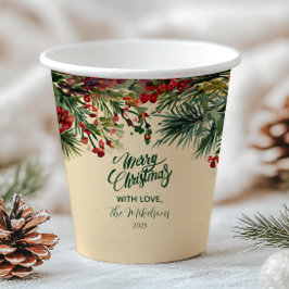 Rustikale Rote Poinsettia Feiertage Party Pappbecher