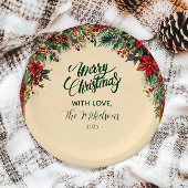 Rustikale Rote Poinsettia Feiertage Party Pappteller