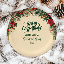 Rustikale Rote Poinsettia Feiertage Party Pappteller