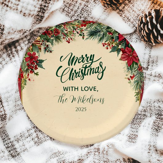 Rustikale Rote Poinsettia Feiertage Party Pappteller