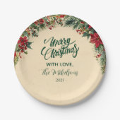 Rustikale Rote Poinsettia Feiertage Party Pappteller (Vorderseite)