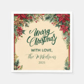 Rustikale Rote Poinsettia Feiertage Party Serviette (Vorderseite)