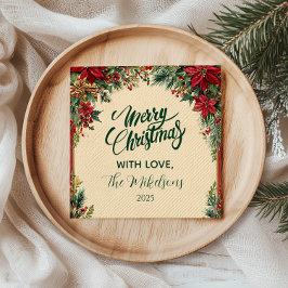 Rustikale Rote Poinsettia Feiertage Party Serviette