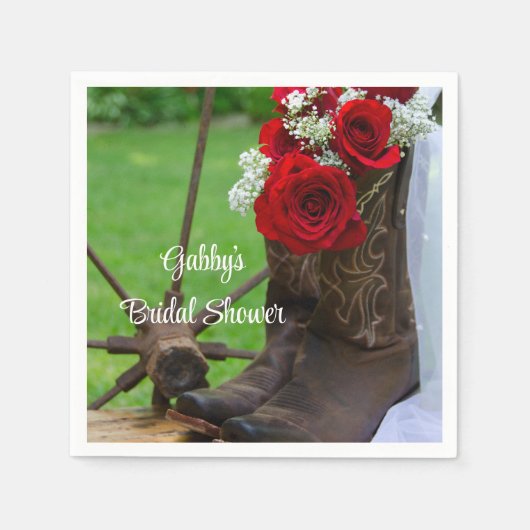 Rustikale Rote Rose Cowboy Boots Western Brautpart Serviette (Vorderseite)