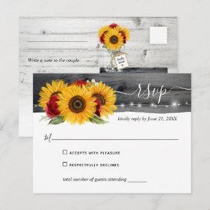 Rustikale Rote Rose Sonnenblumen Hochzeit RSVP Postkarte