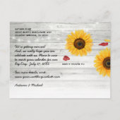 Rustikale Rote Rose Sonnenblumenhochzeit rettet da Ankündigungspostkarte (Rückseite)