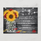 Rustikale Rote Rose Sonnenblumenhochzeit rettet da Ankündigungspostkarte (Vorderseite)