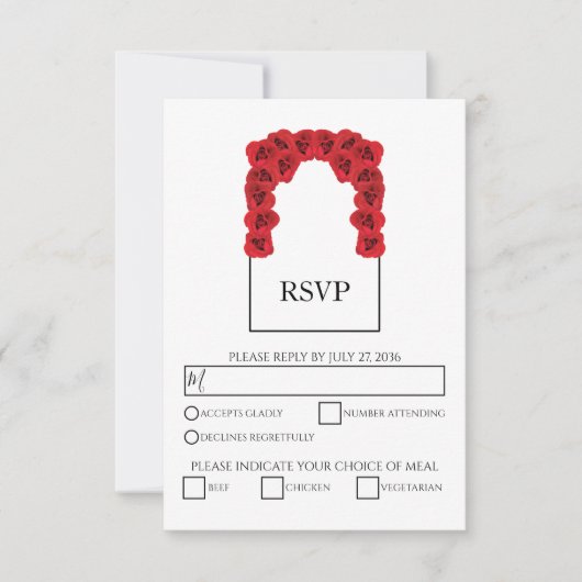 Rustikale Rote Rosen essen Optionen zum Hochzeitsf RSVP Karte (Vorderseite)