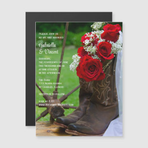 Rustikale Rote Rosen und Cowboy Boots Country Wedd Magneteinladung