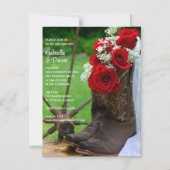 Rustikale Rote Rosen und Cowboy Boots Country Wedd Magneteinladung (Vorderseite)