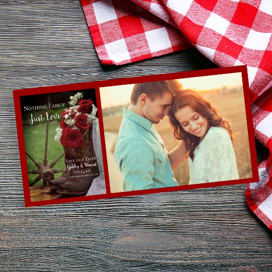 Rustikale Rote Rosen und Cowboy Boots Wedding Save The Date